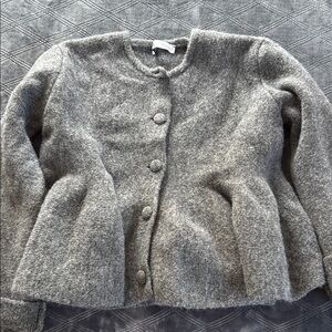 Gray Button-Up Wool Blend Peplum Sweater by Zara